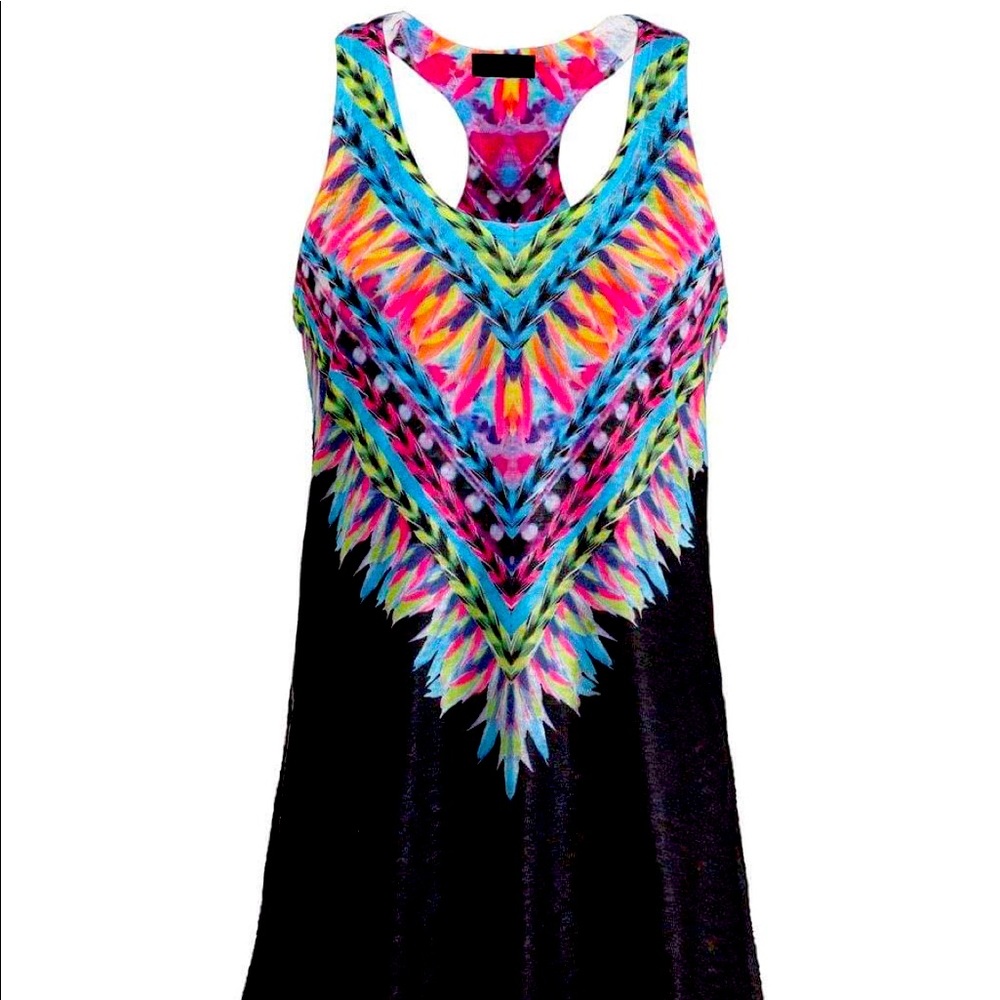 Black and Pink Feather Racerback Tank, size Small